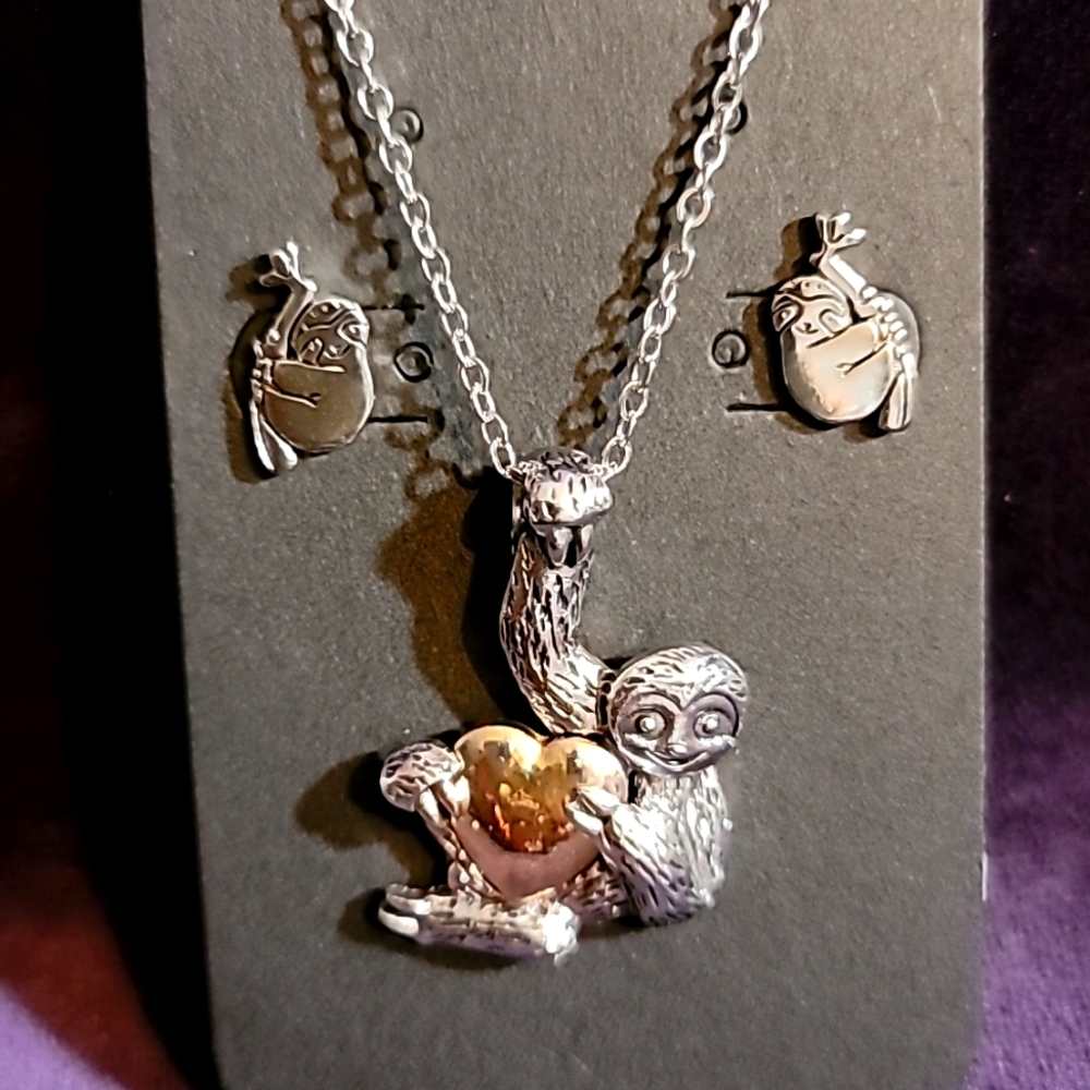 Sloth post earrings & necklace